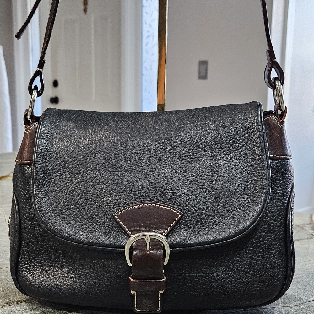 Vintage Dooney & Bourke Black & Brown Leather Crossbody Bag